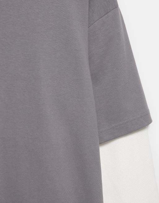 Pull&Bear dubbel T-shirt met lange mouwen in grijs, 6 van 7
