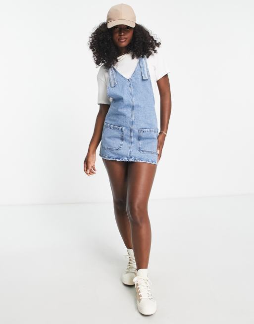 Pull&Bear dungaree denim mini dress in blue