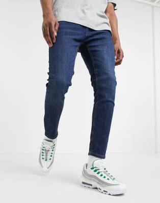 Pull&Bear – Dunkelblaue Jeans in Karotten-Passform