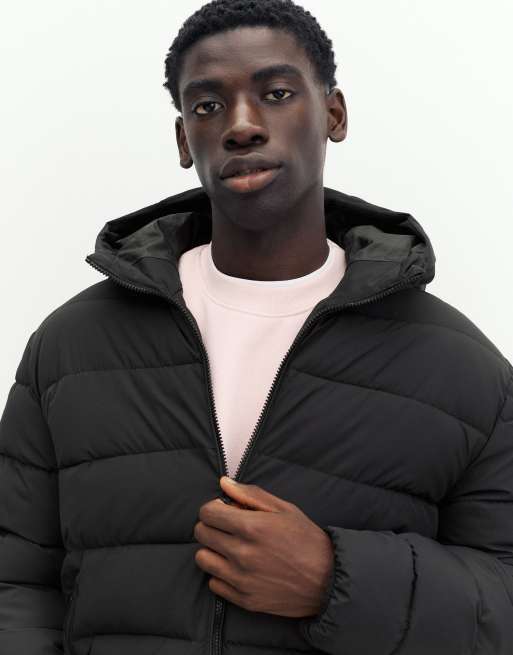 Pull&Bear - Dynejakke med hætte i sort, 3 af 7