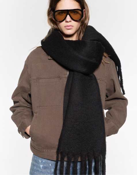 Pull&Bear - Écharpe en aspect mohair - Noir - view 1