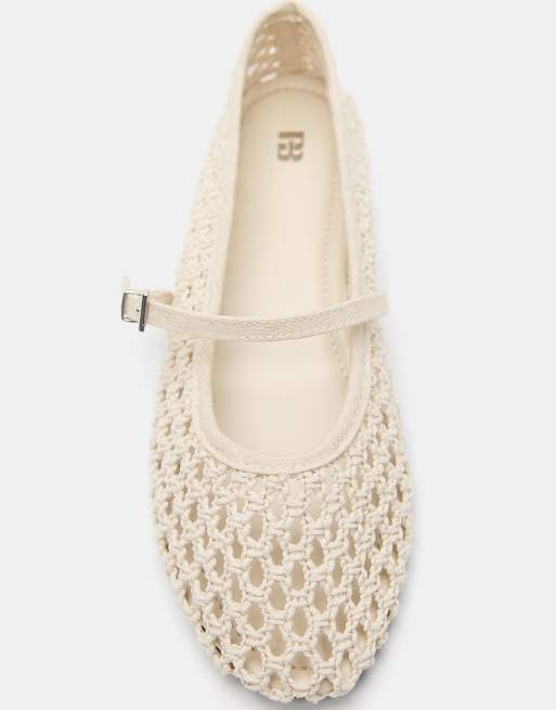 Pull&Bear - Ecrufarvede ballerinaer i mesh, 2 af 4
