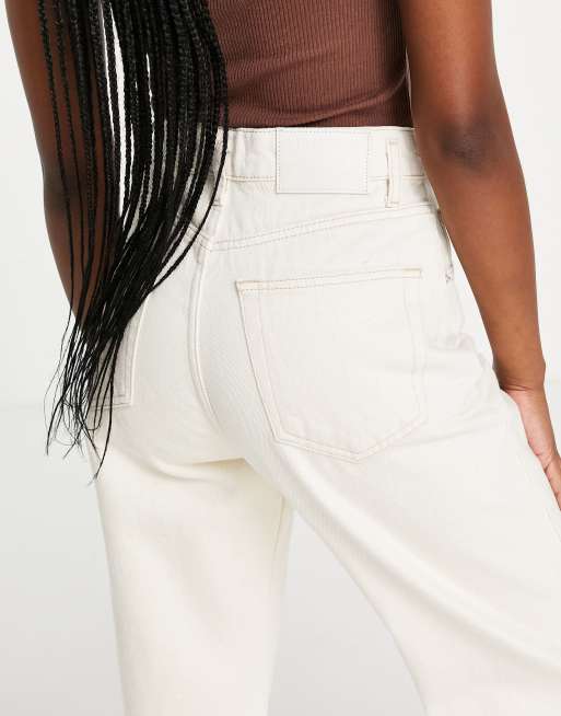 Pull&Bear - Ecrufarvede jeans med vidde og sømdetaljer	, 3 af 4