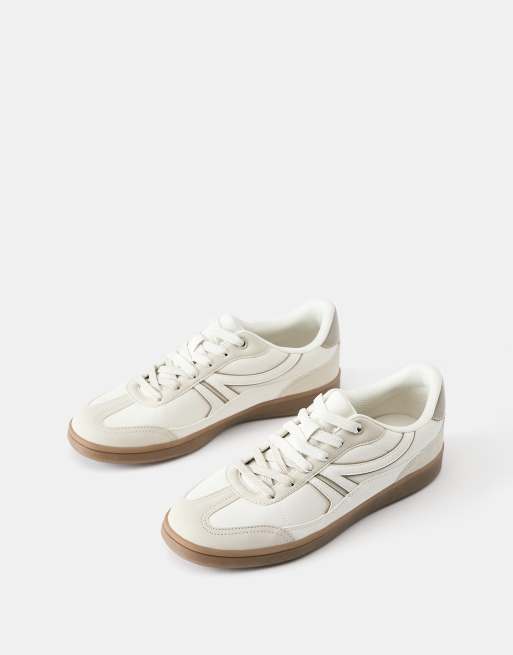 Pull&Bear - Ecrufarvede sneakers i retrostil, 2 af 4