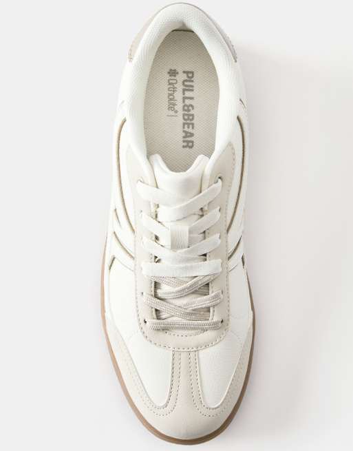Pull&Bear - Ecrufarvede sneakers i retrostil, 3 af 4