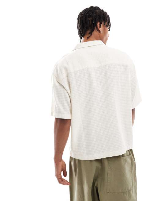 Pull&Bear - Ecrufarvet rustik skjorte med tonede tern