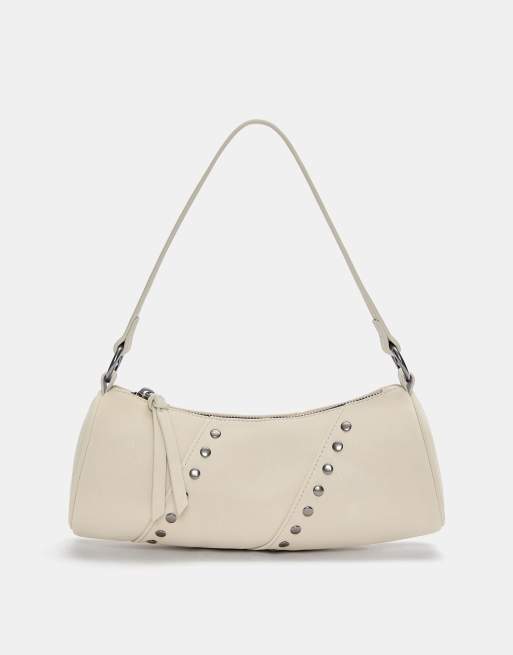 Pull&Bear - Ecrufarvet skuldertaske med nitter