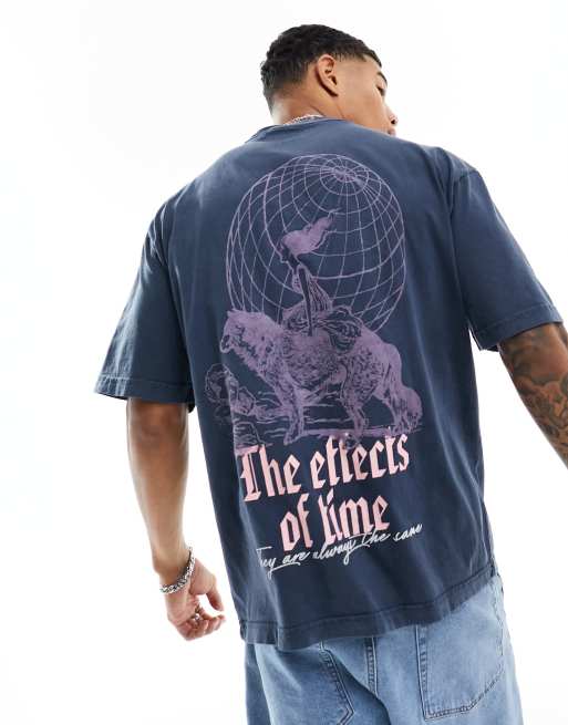 Pull&Bear effects of time printed t-shirt in blue