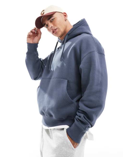 Pull&Bear – Einfacher Kapuzenpullover in Blau