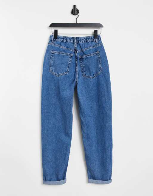 Pull&Bear Tall elasticated waist mom jean in blue