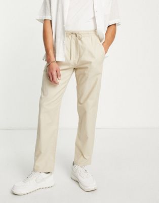 Pull&Bear elasticated chinos in beige - ASOS Price Checker