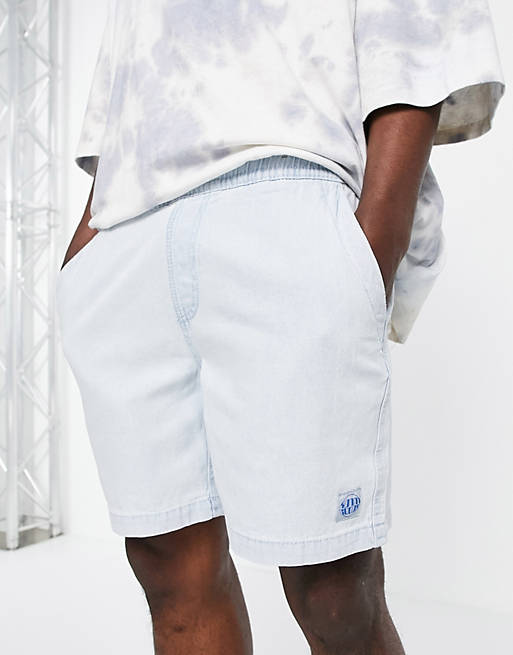Shorts Pull&Bear elasticated denim shorts in bleach blue 