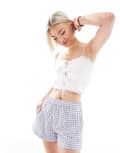 [Pull & Bear] Pull & Bear elasticated waist gingham shorts in blue M BLUE