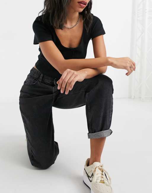 Plus Size Bleach Black Stretch Elasticated Waist MOM Jeans