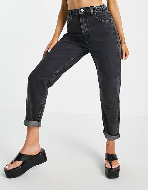 Pull&Bear elasticated waist mom jeans in black