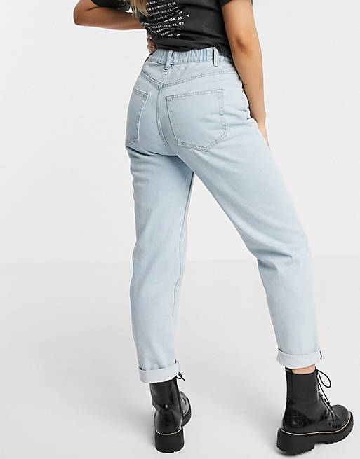 Pull&Bear elasticated waist mom jeans in light blue | ASOS