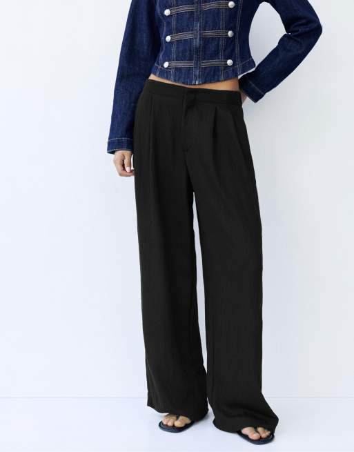 Pull&Bear Elasticated waist smart trousers in black, 3 of 7
