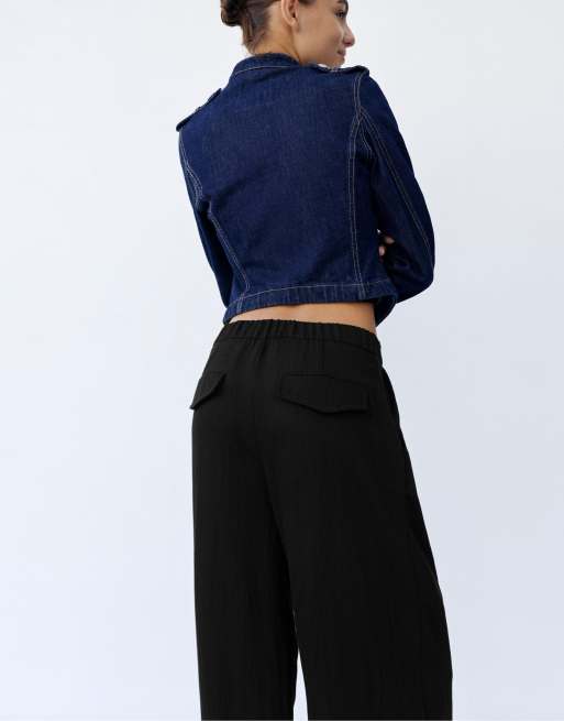 Pull&Bear Elasticated waist smart trousers in black, 4 of 7