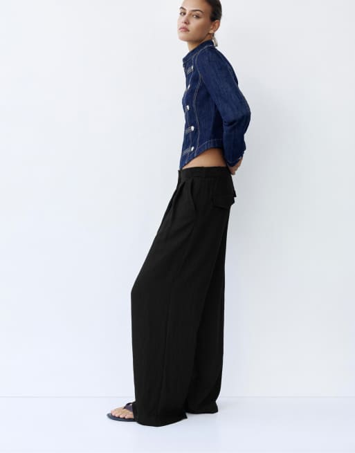 Pull&Bear Elasticated waist smart trousers in black, 5 of 7
