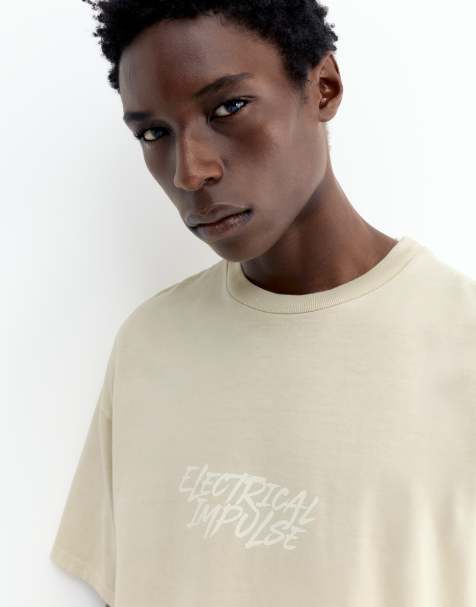 Pull&Bear - Electrical Impulse - Sandfarvet T-shirt med STWD-logo - view 1