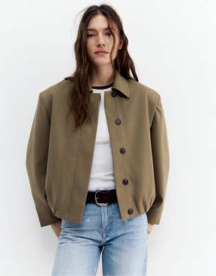 Pull & Bear - Elegante Ballon-Jacke in Kamelbraun-Neutral