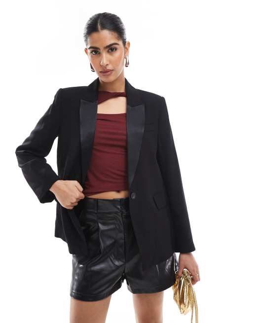 Pull&Bear - Elegante blazer met satijnen kraag in zwart