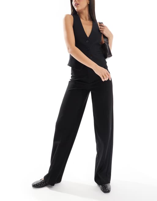Pull&Bear - Elegante broek met hoge taille en rechte pijpen in zwart