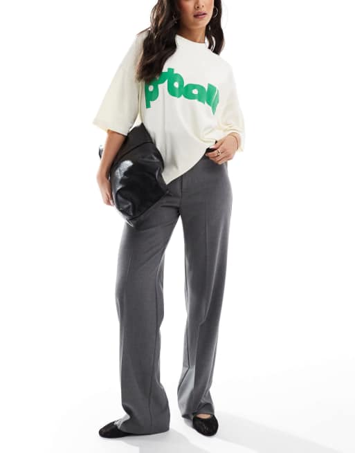 Pull&Bear - Elegante broek met hoge taille in grijs