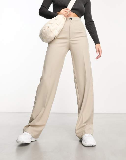 Pull&Bear - Elegante broek met rechte pijpen en hoge taille in lichtbruin
