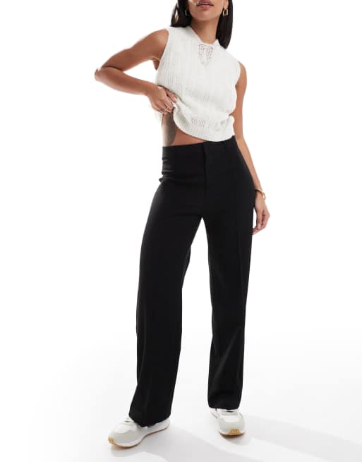 Pull&Bear - Elegante broek met rechte pijpen en naad aan de voorkant in zwart
