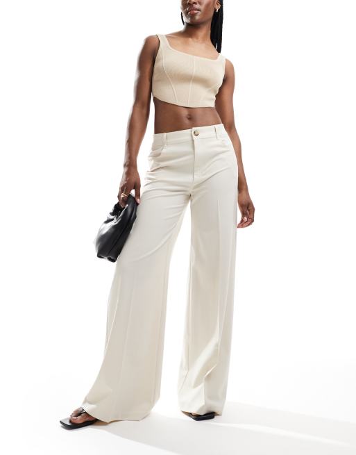 Pull&Bear - Elegante broek met wijde pijpen in gebroken wit