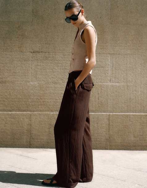 Pull&Bear elegante bukser med elastisk talje i brun - view 1