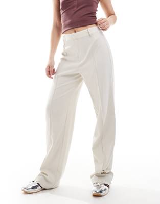 Pull & Bear - Elegante Hose in Beige mit geradem Schnitt und Ziernaht vorne-Neutral