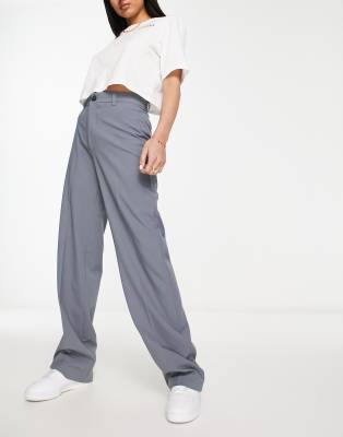 Pull & Bear - Elegante Hose in Blaugrau mit hohem Bund