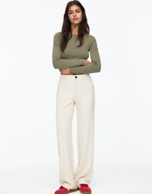Pull & Bear - Elegante Hose in Ecru mit geradem Schnitt-Weiß