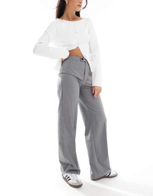 Pull & Bear - Elegante Hose in Grau mit hohem Bund und geradem Bein