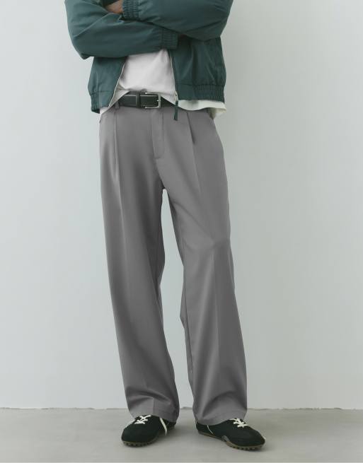Pull&Bear – Elegante Hose in Grau mit weitem Bein, 4 von 7