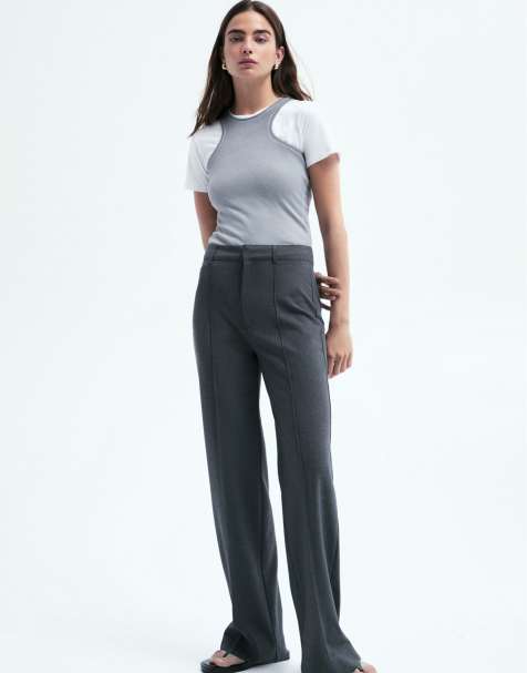 Pull&Bear – Elegante Hose in Grau mit Ziernaht - view 1