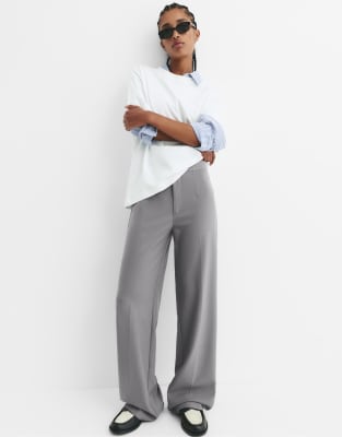 Pull & Bear - Elegante Hose in Hellgrau mit hohem Bund