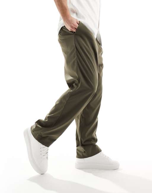 Pull&Bear – Elegante Hose in Khaki mit weitem Schnitt