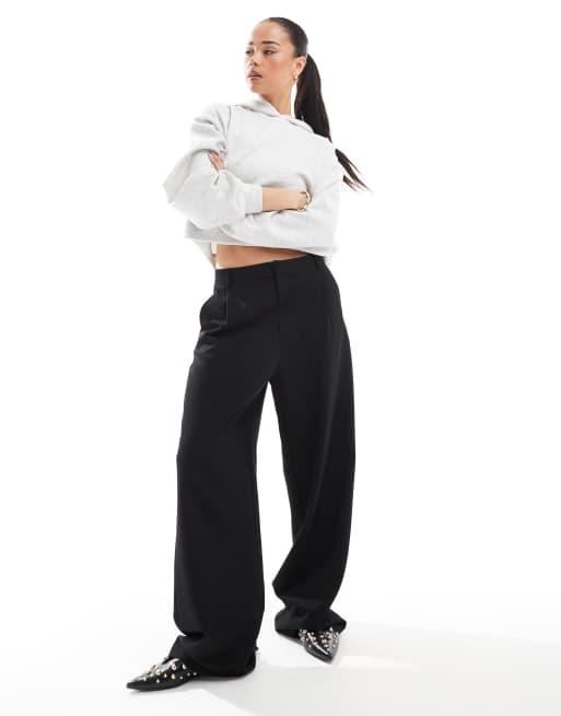 Pull&Bear – Elegante Hose in Schwarz mit weitem Schnitt