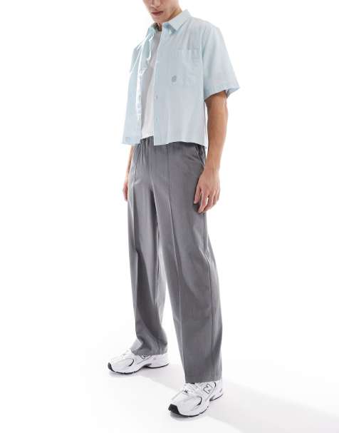 Pull&Bear – Elegante Hose mit weitem Bein in Grau - view 1