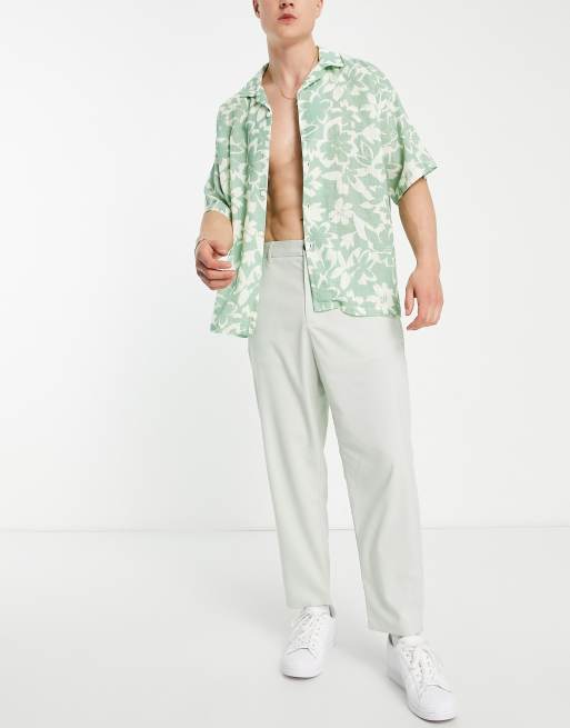 Pull&Bear – Elegante, locker geschnittene Hose in Salbeigrün