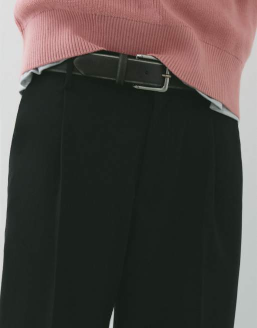 Pull&Bear - Elegante pantalon met wijde pijpen in zwart, 3 van 7