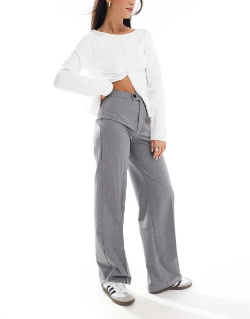 Pull&Bear - Elegante rechte broek met hoge taille in grijs