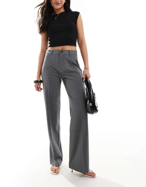 Pull&Bear - Elegante rechte broek met hoge taille in grijs