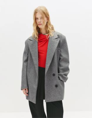 Pull & Bear - Eleganter Kurzmantel in grau meliert mit Filzstruktur