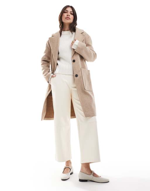 Pull&Bear – Eleganter Mantel in Ecru mit zwei Knöpfen