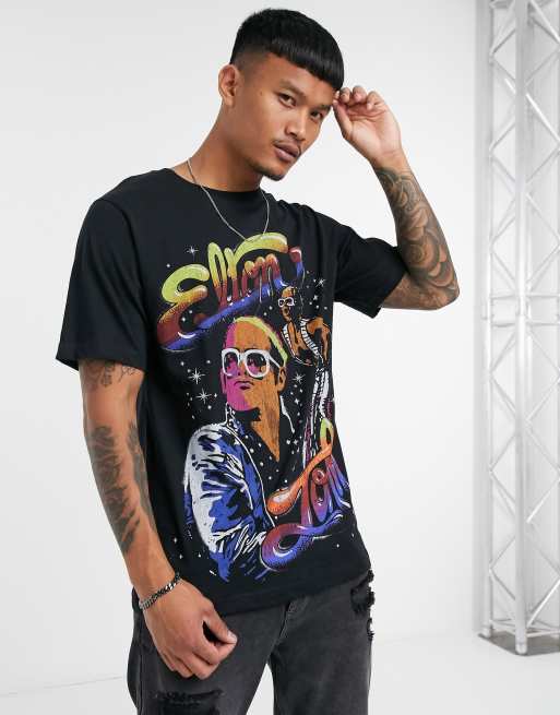 Pull&Bear Elton John t-shirt in black | ASOS