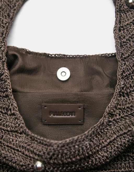 Pull&Bear Embellished crochet shoulder bag in brown | ASOS